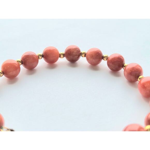 14K Vintage Red Jade Jadeite + Gold Bead Bracelet FREE SHIPPING - Picture 6 of 7
